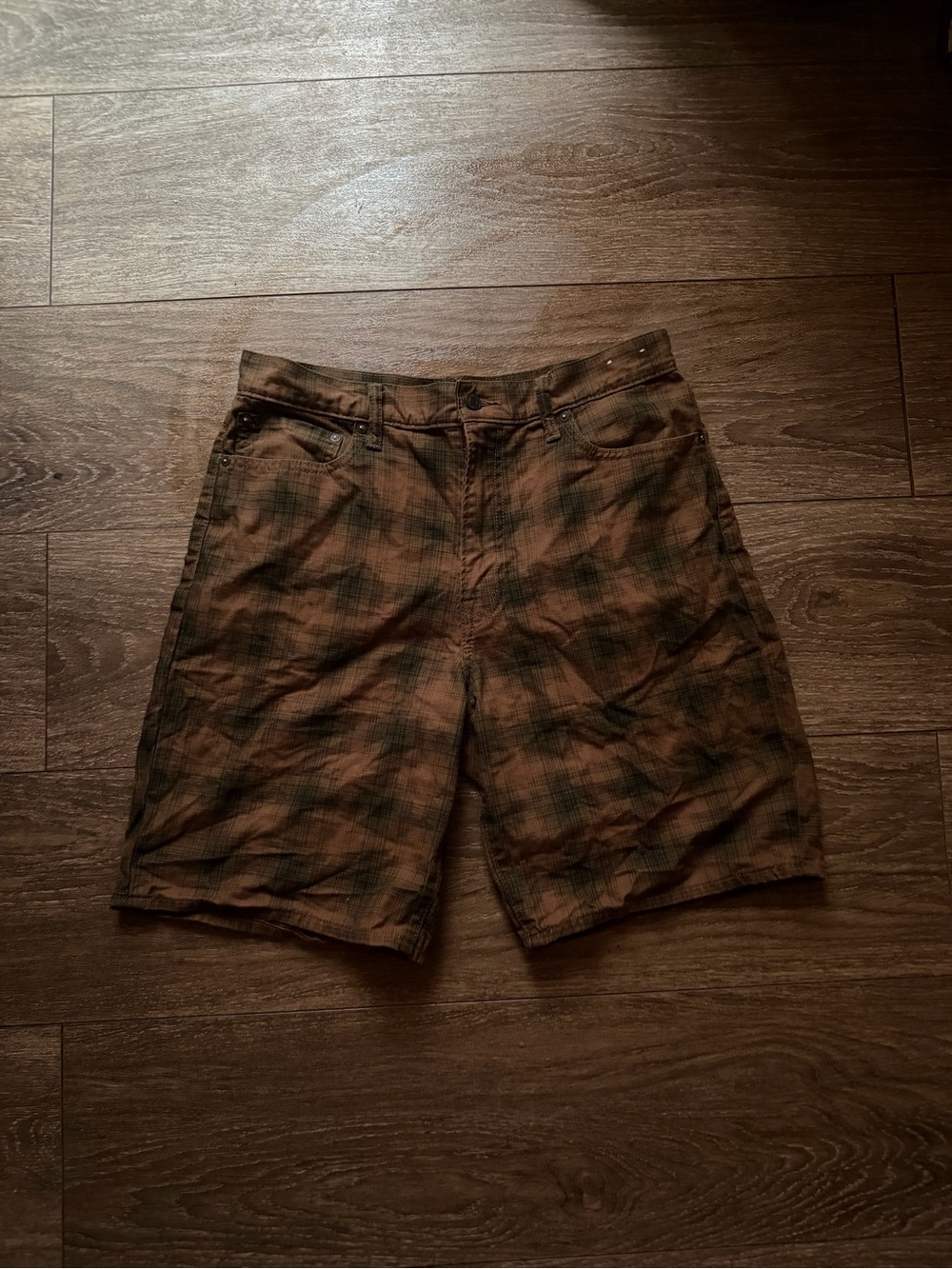 GAP Brown and Olive Plaid Flat Front Shorts